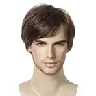 Fashion Men Brown Wig Layered Synthetic Wig Daily Short Straight Wig Male