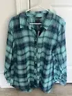 Talbots Top Size 2X Blue Green Plaid Button Up Front Long Sleeve NWT