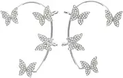 [SHERCHPRY] 1 Pair Jewellery Butterfly Earrings Rhinestone Clip on Earrings for Women Non Piercing Fashion Butterfly Ear Hook Cuff