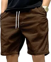 [JEShifangjiusu] Men's Side Pockets Drawstring Shorts Elastic Waist Cargo Straight Pants Short Wide Leg Pants, Brown B1, M