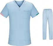 [Ｓｉｍｈｏａ] Uniform Scrub Set Short Sleeve Nurse Top and Pants, V Neck Womens Nursing Work suits for Pet Grooming Beauty Salon SPA
