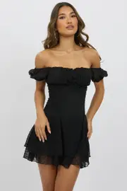 Black Mini Dress Back Tie - Size 12M, Women's Skater Dress