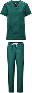 ieron Uniform Women V Neck Functional Scrub Tunic Top for Spa/Dental/Elderly Carer/Massage/Salon/Warehouse, Blackish Green S