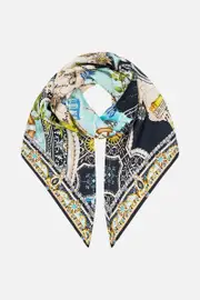LARGE CRYSTALLED SILK SQUARE SCARF FOLK AFLOAT