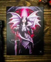 Ebros Anne Stokes Valour Knight Queen Dragon Wood Framed Canvas Wall Decor