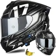Bluetooth Motorcycle Helmets, Flip-Up Helmet, Motorcycle Full Face Helmet with Double Visor, Men Women, Noise Cancellation, Integrated Helmet with Auto Response, DOT/ECE Approved E,M=56~57CM