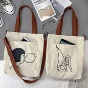 Printed Canvas Tote Bag With Shoulder Strap - Tote Bag - Wink - One Size