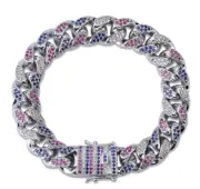 Ice Out 14MM Miami Cuban Link Bracelet 14k Gold Finish Bling Down - Rainbow
