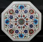 Marble Patio End Table for Garden Decor Gemstone Inlay Work Coffee Table Top