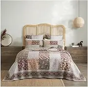 Patchwork Floral Cotton Reversible Coverlet Bedspread Quilt Bedding Set 3 Piece Full/Queen-87x90 Inch King Size-90x103 Inch with 2 Pillow Shams 20x26 Inch (Color : A, Size : 223x229cm-51x66cm x2)