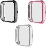 Full Cover Case intended for Fitbit Versa 2 Case, Electroplating TPU Silicone Screen Protector intended for Versa 2 Accessories Frame Scratched Resistant Protective Cover Case intended for Versa 2 Smart Watch (Plating-Silver,Rose Pink,Black)