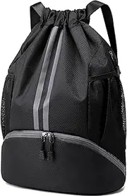 Hoedia Sports Drawstring Backpack - String Swim Gym Bag with Shoes Compartment and Wet Proof Pocket for Women/Men