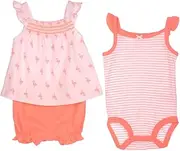 [Carter's] 3-piece Coral & Pink Flamingo Shorts & Tops Set