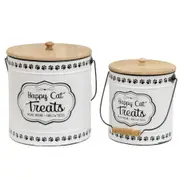 2x Willow & Silk 'Happy Cat Treats' Nested Tins/Bowl/Storage w/Lids 27cm/22.5cm
