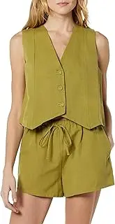 [The Drop] Women's ESMA Linen Vest Olive Oil, 2X, Plus Size