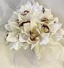 SILK WEDDING FLOWER LATEX WHITE CREAM BROWN CYMBIDIUM ORCHID BOUQUETS FLOWERS