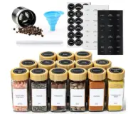 14 Pcs Spice Jars with Bamboo Lids - 4Oz Square Spice Bottles and Spice Labels -