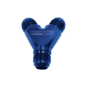 Aeroflow Brand Y-Block Inlet/Outlets 1 x -4 2 x -3 AN Blue Finish