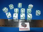 NEW 12 WHITE DICE w/ GREEN PIPS 16MM BUNCO YAHTZEE CRAPS FREE SHIPPING
