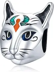 [Generic] S925 Sterling Silver Charm Beads, DIY Handmade Vintage Egyptian Cat God Besti Pendant for Troll Charm Bracelet