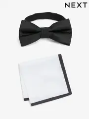 Black/White Bow Tie And Pocket Square Set (613261) | $23