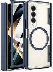 [Maxdara] for Z Fold 4 Magnetic Case, with [Hinge Protection][Built-in Screen Protector][Compatible with Magsafe] Translucent Shockproof Cover for Samsung Galaxy Z Fold 4 (Blue)