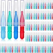 BBTO 100 Pcs Braces Dental Brush Flosser for Cleaner Interdental Brush Toothpick Tooth Flossing Head Oral Dental Toothpick Cleaners Cleaning Tool(Red, Blue, Green, Light Blue)