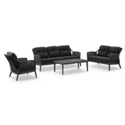 Hugo 3+2+1 Seater Outdoor Aluminium and Rope Lounge Set with Coffee Table Charcoal - Carbon Grey Rope - Denim Grey