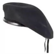 Wool Beret Black Classic Army Style Adjustable Size Military Artist Hat Cap