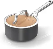 Ninja Extended Life 16cm Ceramic Saucepan with lid, Non-Stick (No PFAs, PFOAs, Lead or Cadmium), Induction Compatible, Stainless Steel Handle, Oven Safe to 285°C, Terracotta & Grey, CW90216UK