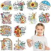 12 Sheets Christian Bible Verses Iron on Transfers for T-Shirts, Inspirational Quote Flower DTF Transfers Ready to Press Heat Transfers Vinyl, Iron on Decals for Clothes Bag Pillow DIY Crafts