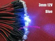 50pcs, 3mm Blue 9V 12V DC Round Pre-Wired Water Clear LED Leds Bulb Light 20CM