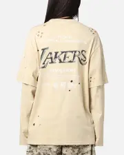 [MITCHELL & NESS] Mitchell & Ness Los Angeles Lakers Chromed Mock Long Sleeve T-shirt Khaki - Size M M Khaki