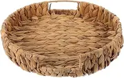 Round Woven Wicker Basket, Fruit Serving Tray Rattan Organizer Basket Small Key Basket Bowl with Handles for Snack Bread Drink Breakfast Entryway Desktop Organiser Tray