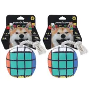 2x Pawsnclaws Pet Dog Squeaker Chew Toy 11cm Small Magic Cube Soft Plush w/ Rope