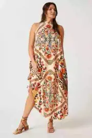 Farm Rio Halter Maxi Dress Anthropologie Scarf Flowy Floral Boho Patchwork S NEW