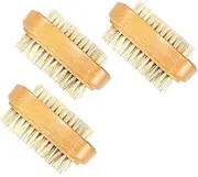 DEARMAMY 3Pcs Double Sided Nail Brush Wooden Bristles for Manicure Soft Yet Firm Bristle for Gentle Cleaning for Hands Feet Care