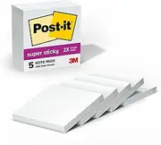 Post-it Super Sticky Notes, 3 x 3-Inches, White, 5-Pads/Pack (654-5SSW)