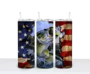 American Flag Bass Fishing 20oz Stainless Steel Double Wall Tumbler With Straw