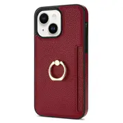 Ring Kickstand Phone Case for iPhone 15 Plus TPU+PU Leather Coated Phone Cover with Back Card Holder