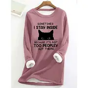 Women's Sweatshirt Pullover Fleece Lined Cat Letter Street Casual Teddy Fuzzy Comfrt Round Neck Long Sleeve Top Micro-elastic Fall Winter Comfrt Breathable So