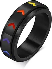 [Generic] Stainless Steel Rainbow Spinner Ring for Love Rainbow Ring Anxiety Ring for Women Men