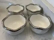 Ettore Ramekins Small Bowls Set Of 4 White With Silver Rim NWT
