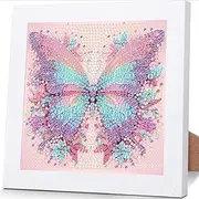 ajepon Butterflies Diamond Art Kits with Frame,Butterfly Diamond Art,Animal Diamond Painting Kits with Beautiful Package for Gift Home Wall Decor(7x7inch)
