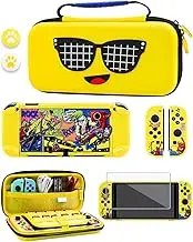GLDRAM Yellow Case for Nintendo Switch OLED, Accessories Bundle for Fortnite with Portable Travel Carrying Storage Bag, PC Protective Skin Cover for OLED Console & Joycon, Screen Protector & Thumb Cap