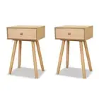 2x Wood Bedside Tables Drawers Storage Side Lamp Cabinets Retro Nightstand