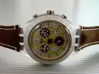 JUNGLE WIND! Swatch DIAPHANE IRONY CHRONO w Leather Band, Glow Tips & DATE-NIB!