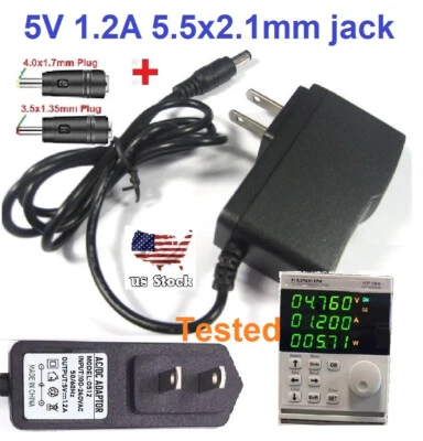 Tested 5V 1.2A AC/DC Adapter Power Supply Charger with 5.5x2.1mm +2 DC Plug Tips