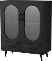 Artiss Buffet Sideboard Cupboard Cabinet Doors 2-Tier Shelf Storage Table Black