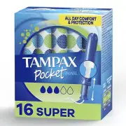Tampax Pocket Pearl Tampons, Unscented, Super Absorbency, 16 Ct